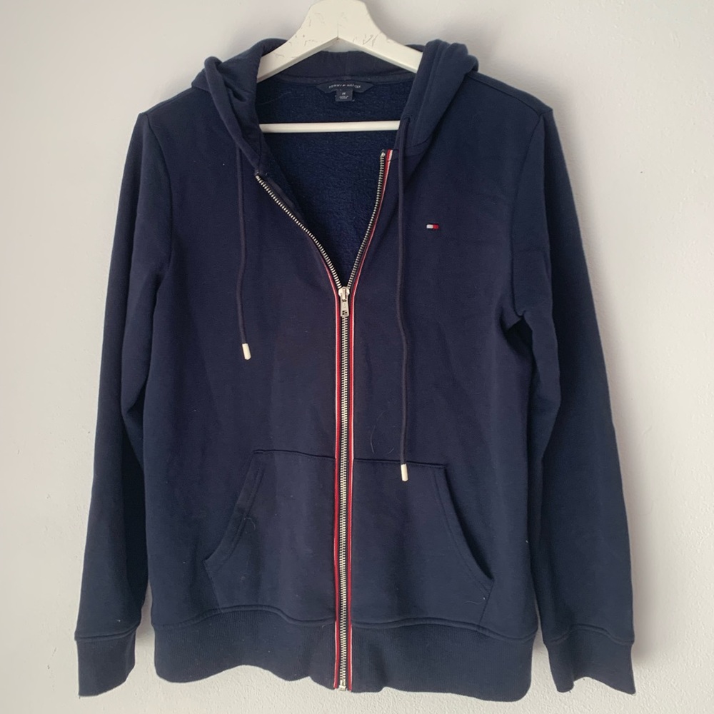 Tommy Hilfiger Navy Zip Up Sweater Hoodie Fashion Vintage